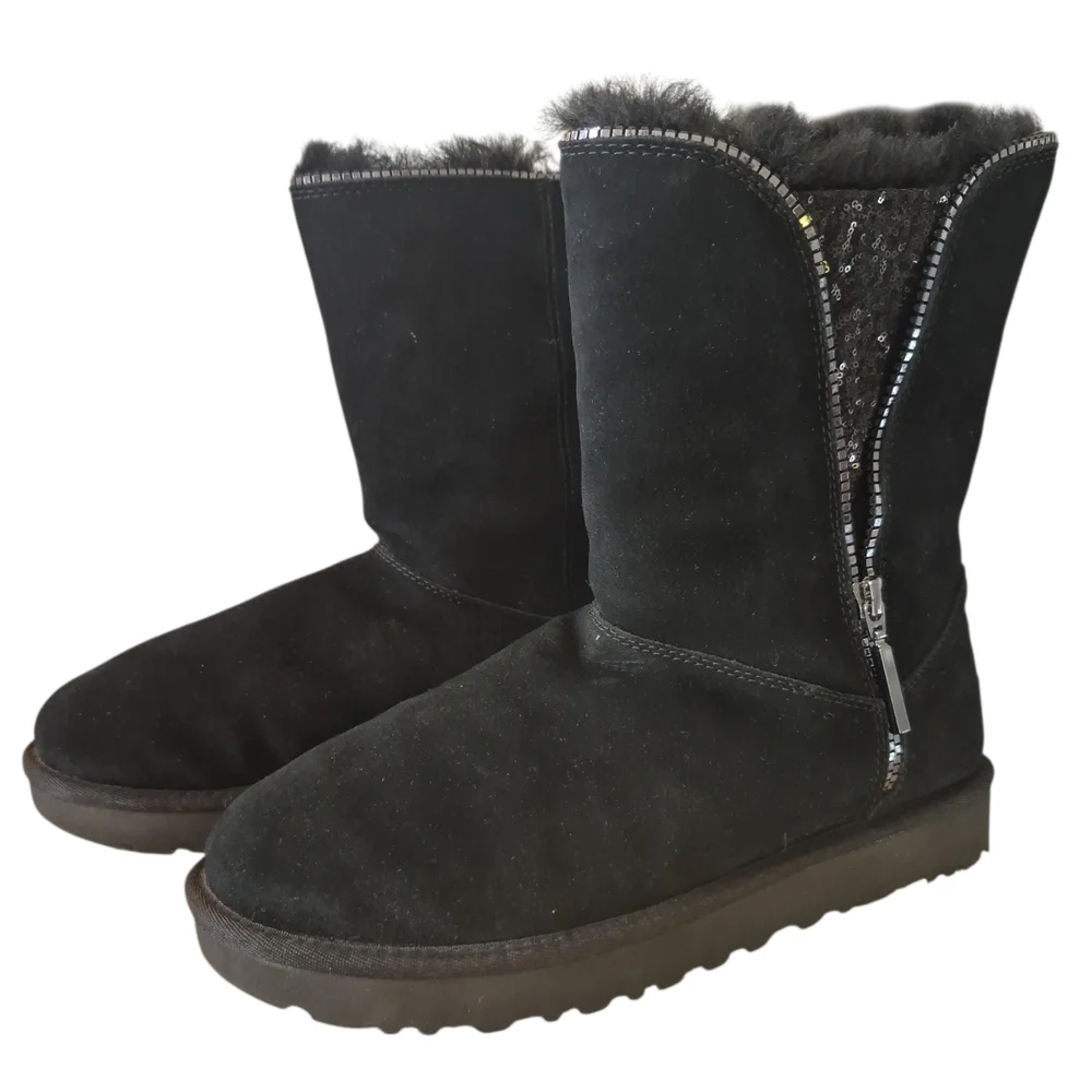 UGG Black Classic Sequin Zip Booties Sz 9